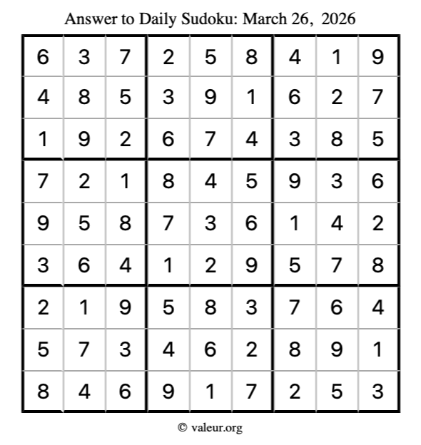 Answer to sudoku March 26, 2026
