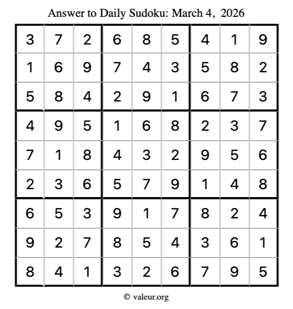 Answer to sudoku March 4, 2026