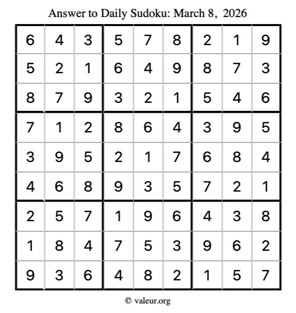 Answer to sudoku March 8, 2026