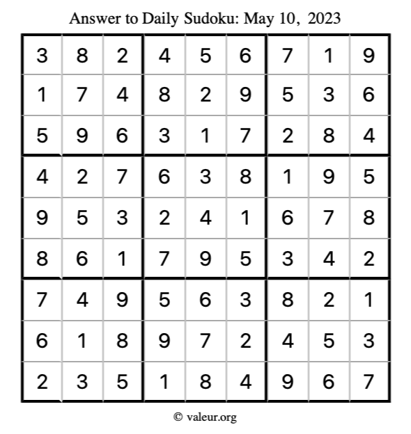 Answer to sudoku May 10, 2023