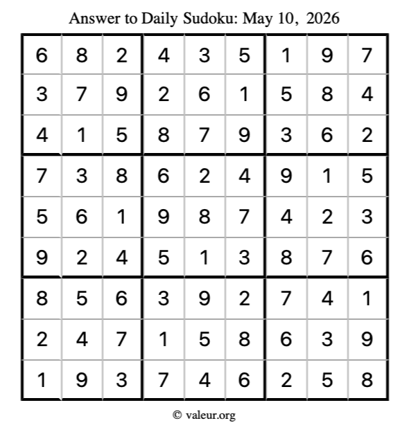 Answer to sudoku May 10, 2026