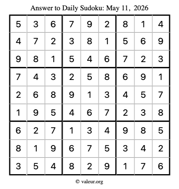 Answer to sudoku May 11, 2026
