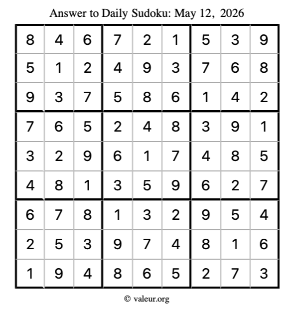 Answer to sudoku May 12, 2026