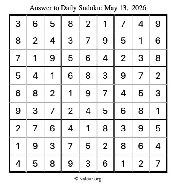 Answer to sudoku May 13, 2026