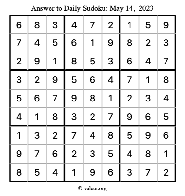 Answer to sudoku May 14, 2023