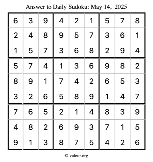 Answer to sudoku May 14, 2025