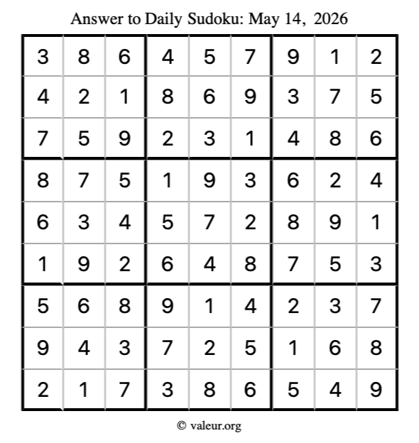 Answer to sudoku May 14, 2026