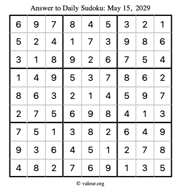 Answer to sudoku May 15, 2029