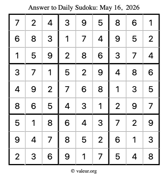 Answer to sudoku May 16, 2026