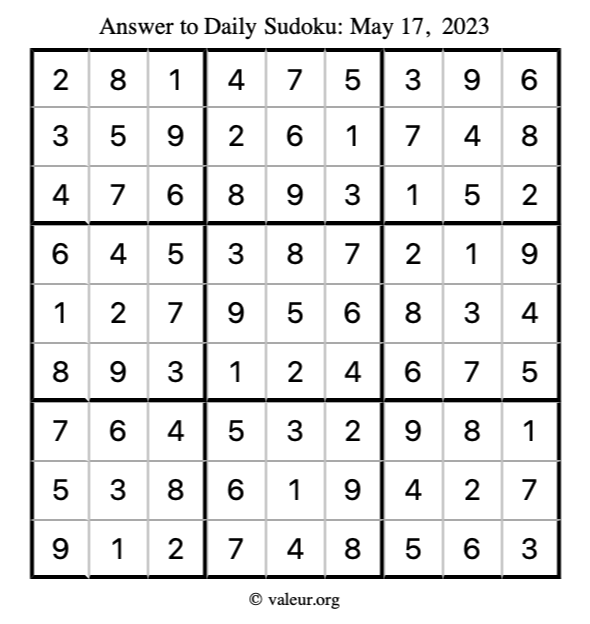 Answer to sudoku May 17, 2023