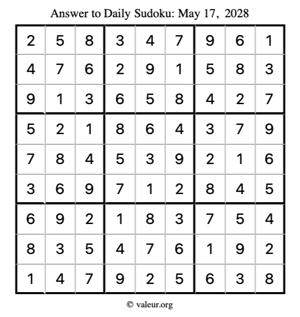 Answer to sudoku May 17, 2028