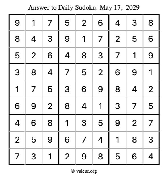 Answer to sudoku May 17, 2029