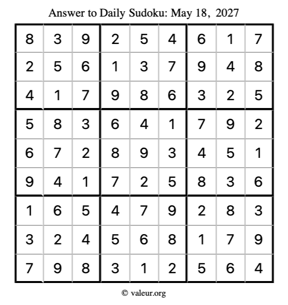 Answer to sudoku May 18, 2027