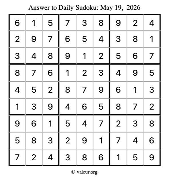 Answer to sudoku May 19, 2026
