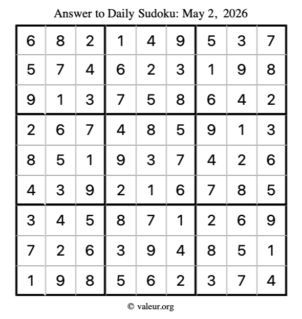 Answer to sudoku May 2, 2026