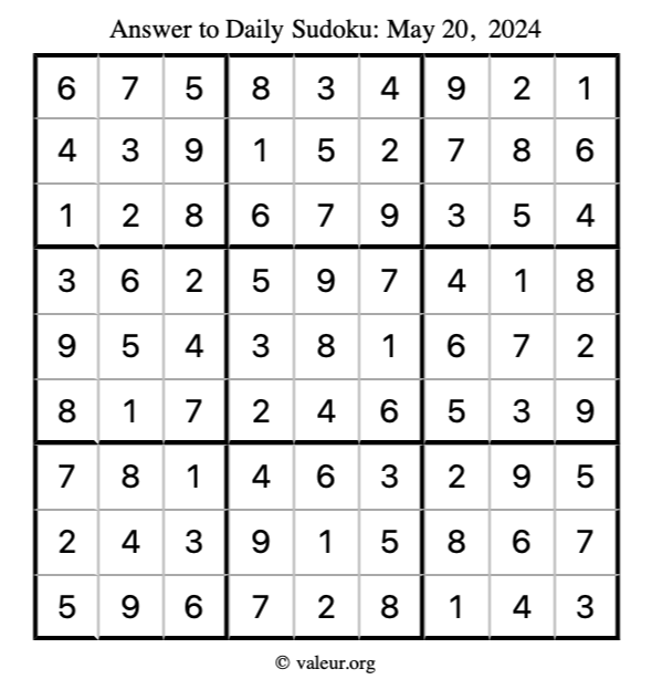 Answer to sudoku May 20, 2024