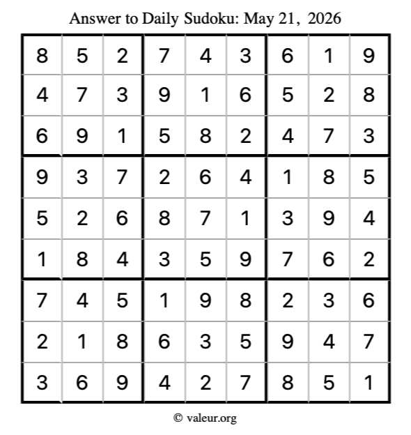 Answer to sudoku May 21, 2026