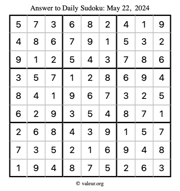 Answer to sudoku May 22, 2024