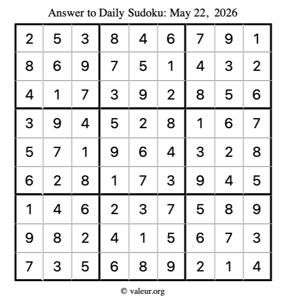 Answer to sudoku May 22, 2026