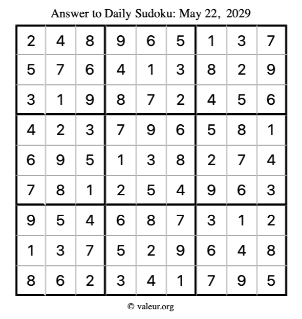 Answer to sudoku May 22, 2029