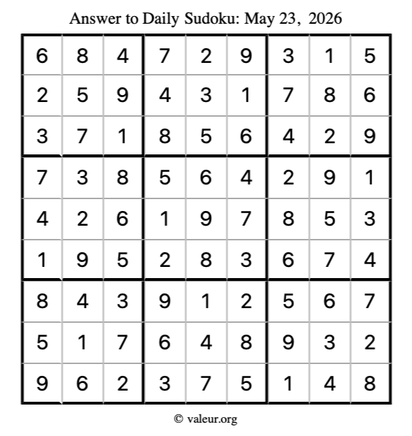 Answer to sudoku May 23, 2026
