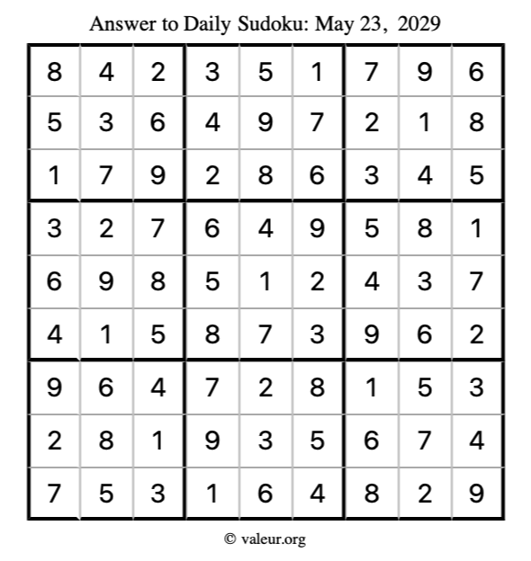 Answer to sudoku May 23, 2029
