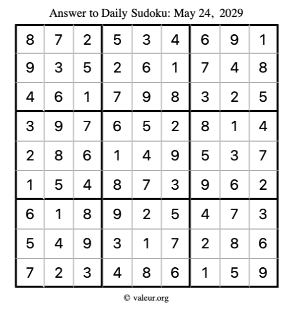 Answer to sudoku May 24, 2029
