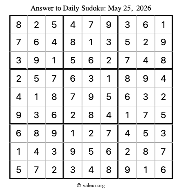 Answer to sudoku May 25, 2026