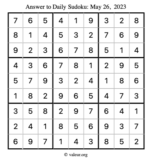 Answer to sudoku May 26, 2023
