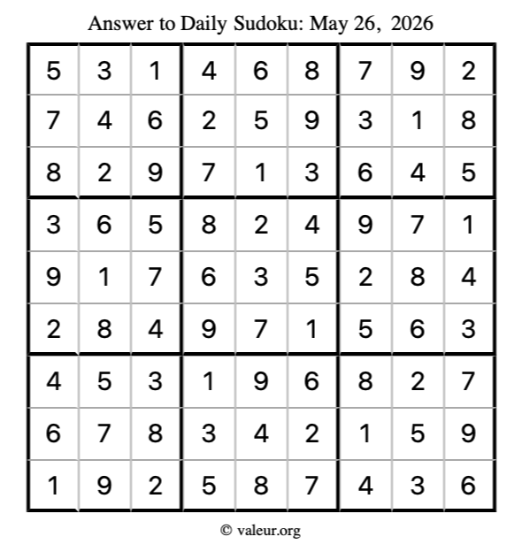 Answer to sudoku May 26, 2026