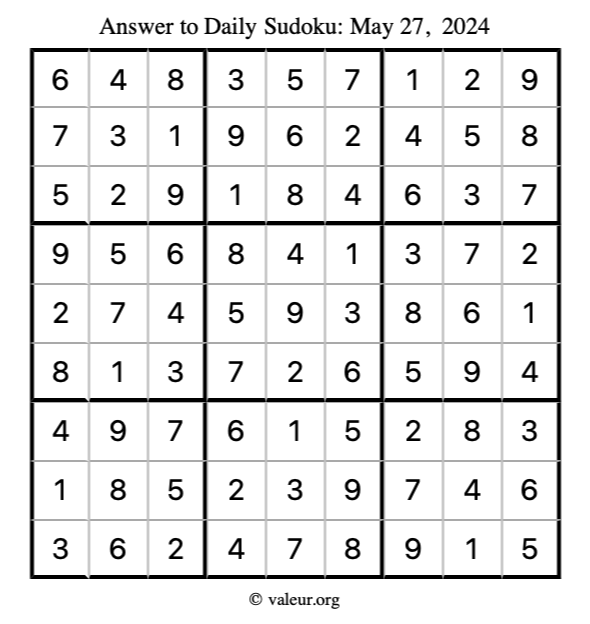 Answer to sudoku May 27, 2024