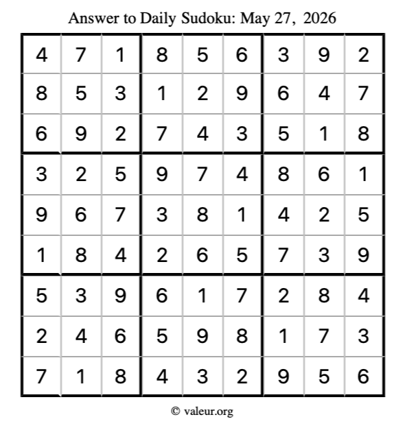 Answer to sudoku May 27, 2026
