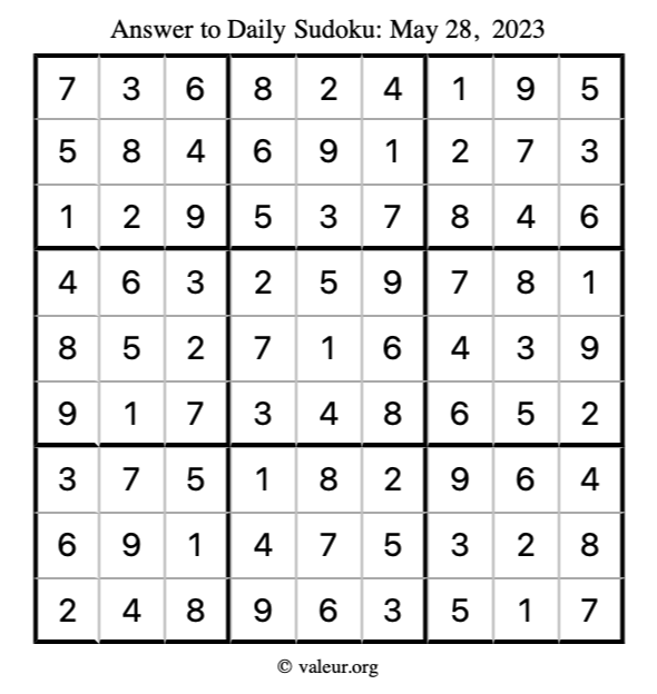 Answer to sudoku May 28, 2023