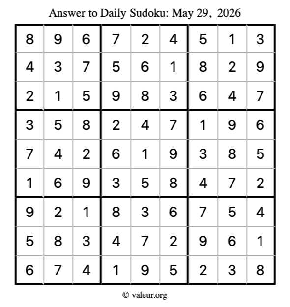 Answer to sudoku May 29, 2026