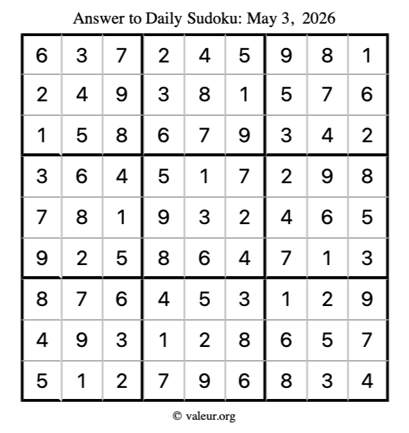 Answer to sudoku May 3, 2026