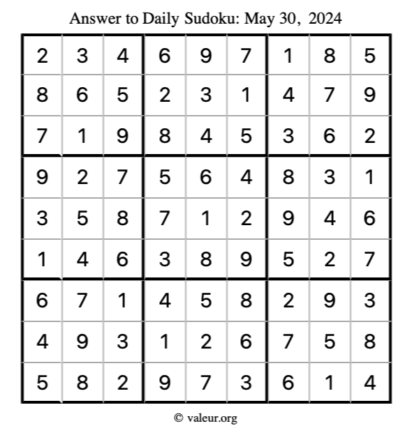 Answer to sudoku May 30, 2024