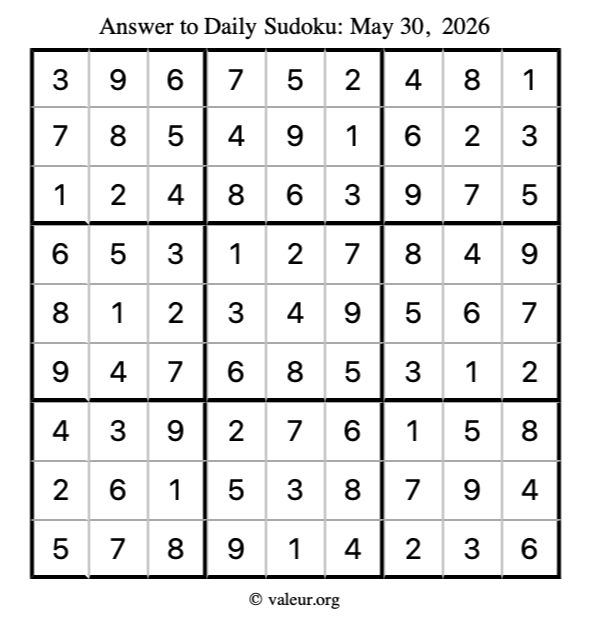 Answer to sudoku May 30, 2026