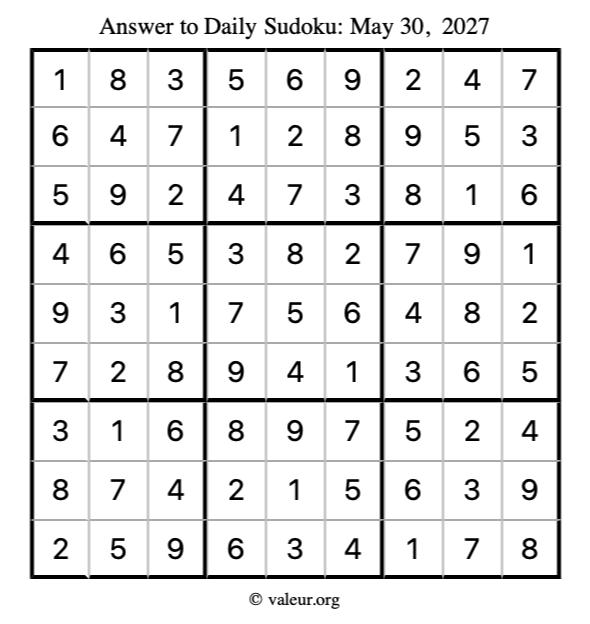 Answer to sudoku May 30, 2027