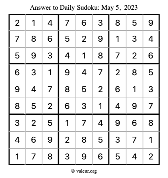 Answer to sudoku May 5, 2023