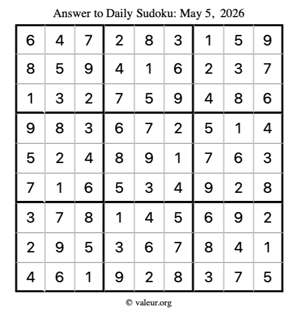 Answer to sudoku May 5, 2026