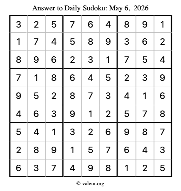 Answer to sudoku May 6, 2026