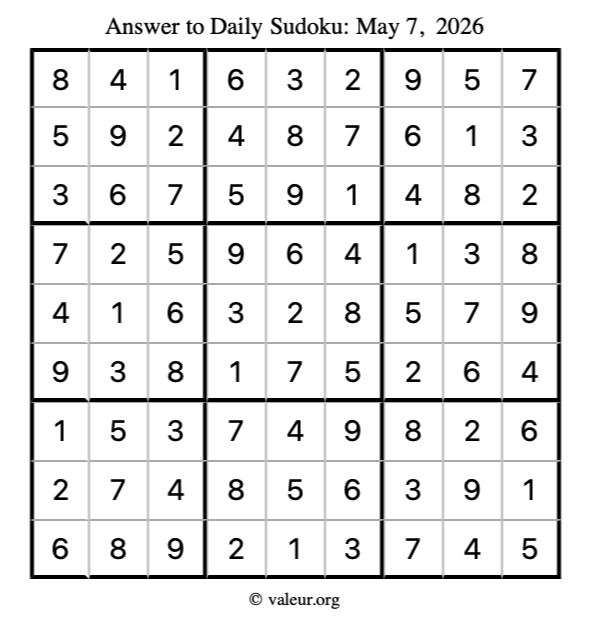 Answer to sudoku May 7, 2026