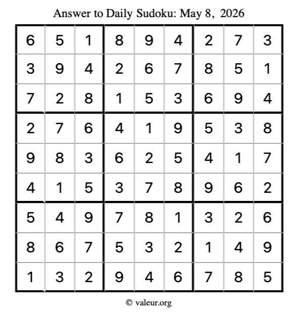 Answer to sudoku May 8, 2026