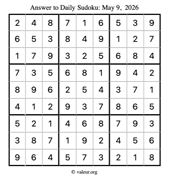 Answer to sudoku May 9, 2026