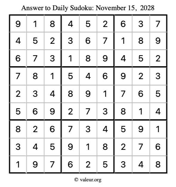 Answer to sudoku November 15, 2028