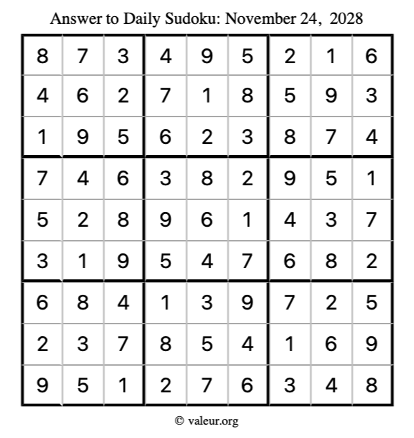 Answer to sudoku November 24, 2028