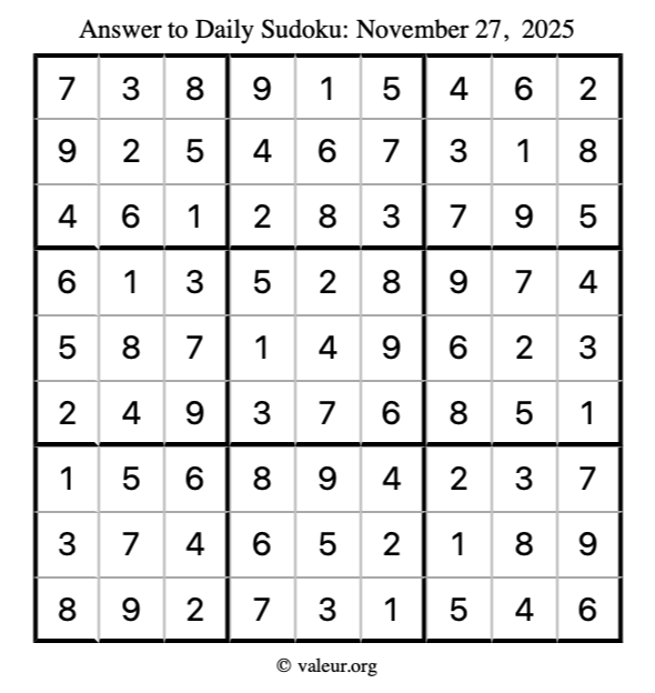 Answer to sudoku November 27, 2025