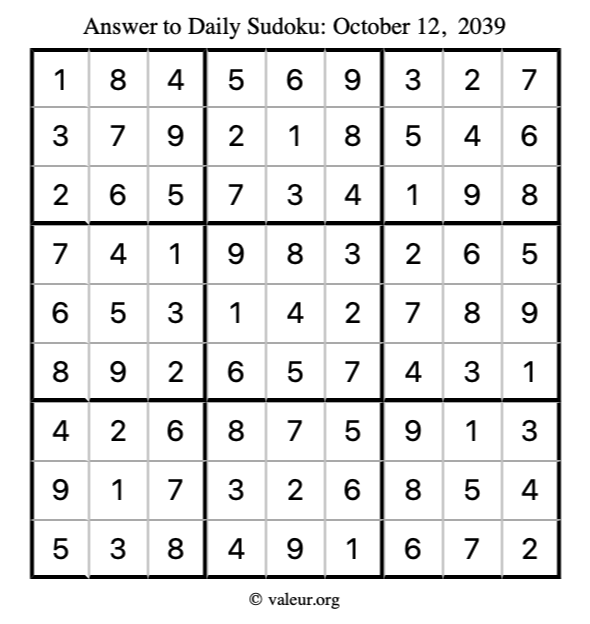 Answer to sudoku October 12, 2039