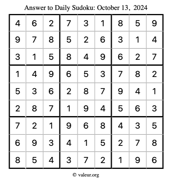Answer to sudoku October 13, 2024