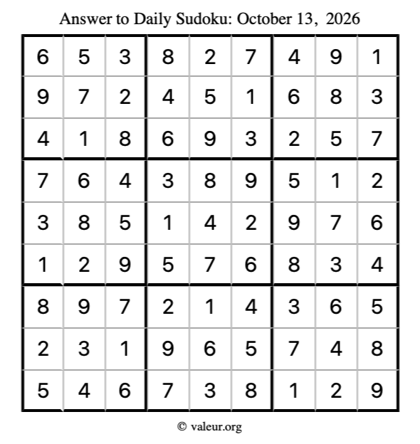 Answer to sudoku October 13, 2026